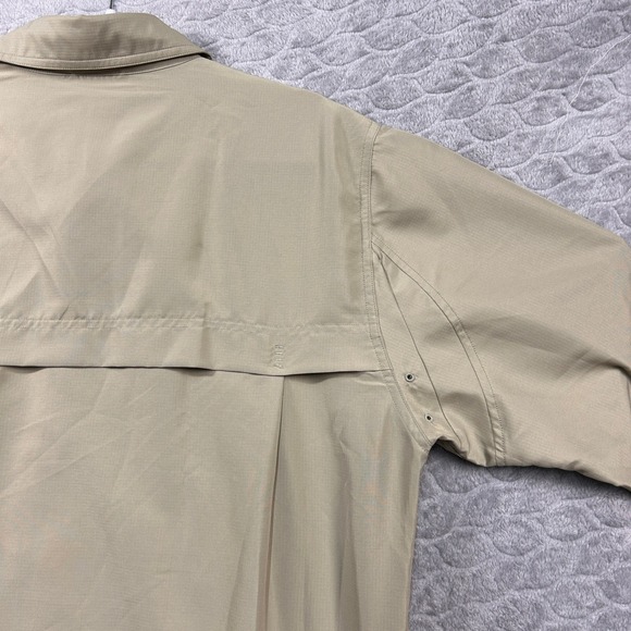 Lands End Mens L Long Sleeve Button Up Shirt Khaki Tan Utility Ripstop Outdoor - Picture 7 of 9